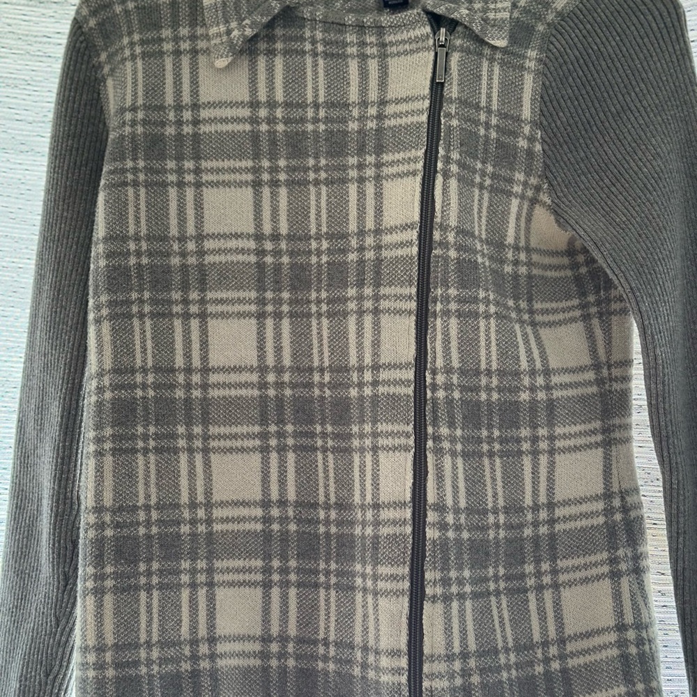 Plaid Zip-Up Sweater Jacket